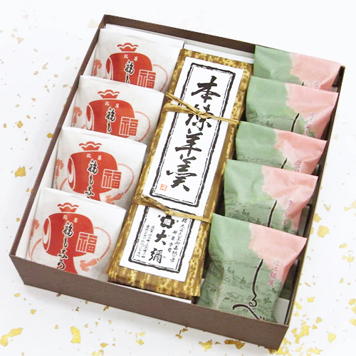 福もなか4個本煉羊羹1棹しるべ5個詰め合わせ